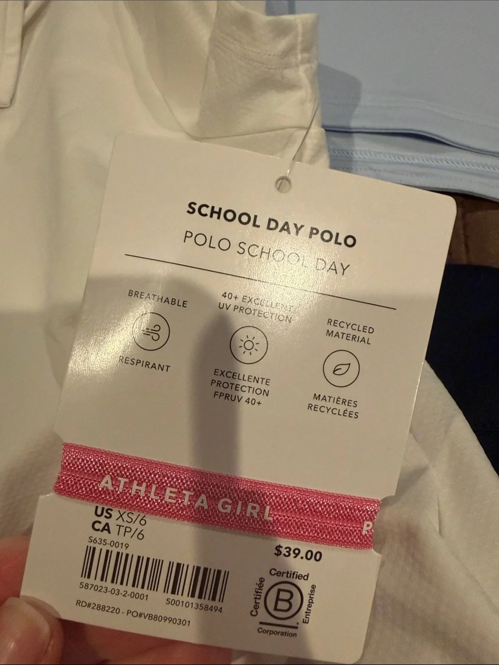 Athleta Girls Polo Trio in White, Light Blue, and Navy